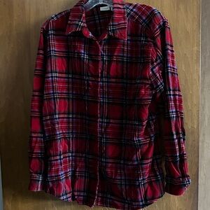 L.L. Bean Red Plaid Cotton Velour Women’s Shirt Size M
